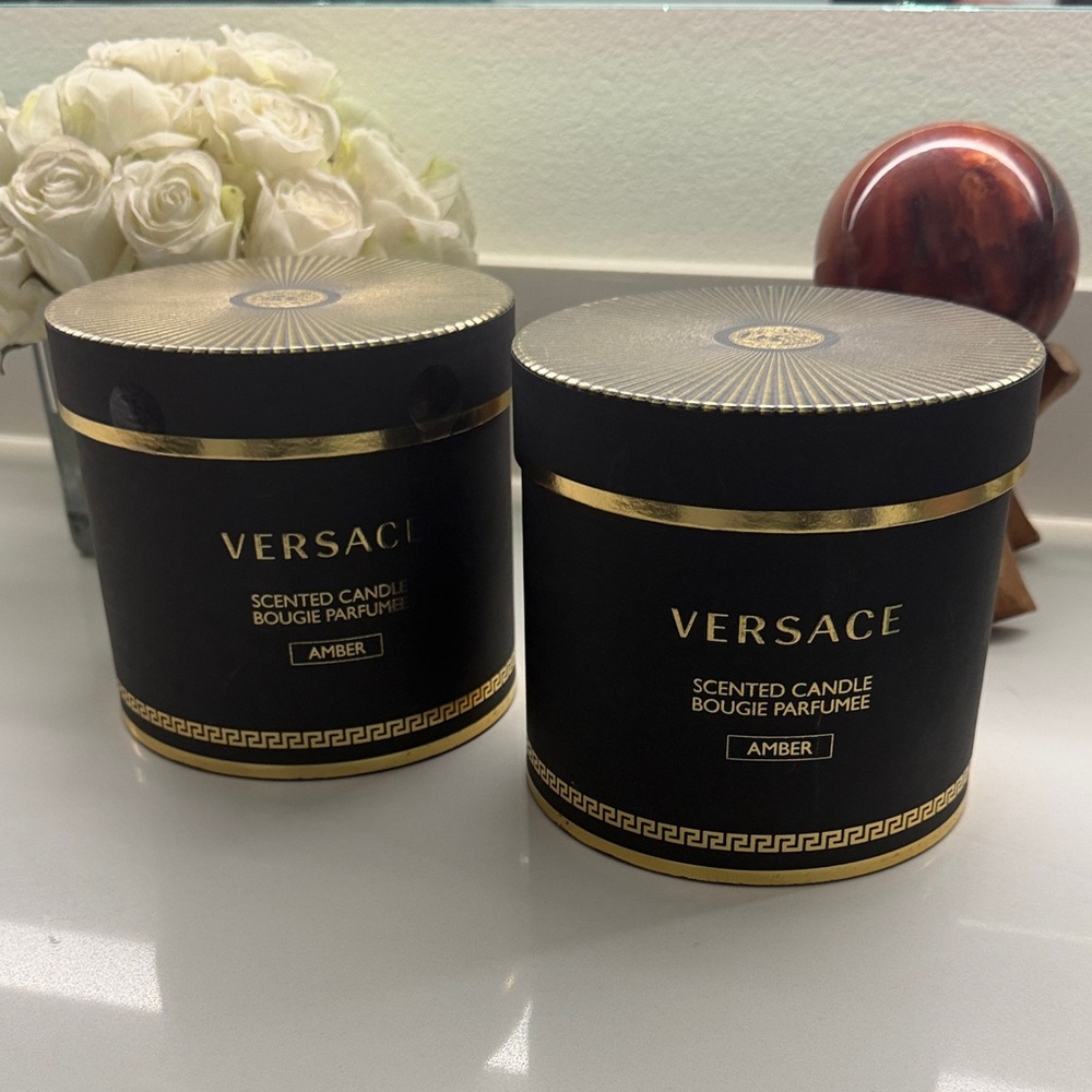 Versace Amber Bougie Perfumed Scented Candle Set of 2 in Black and Gold